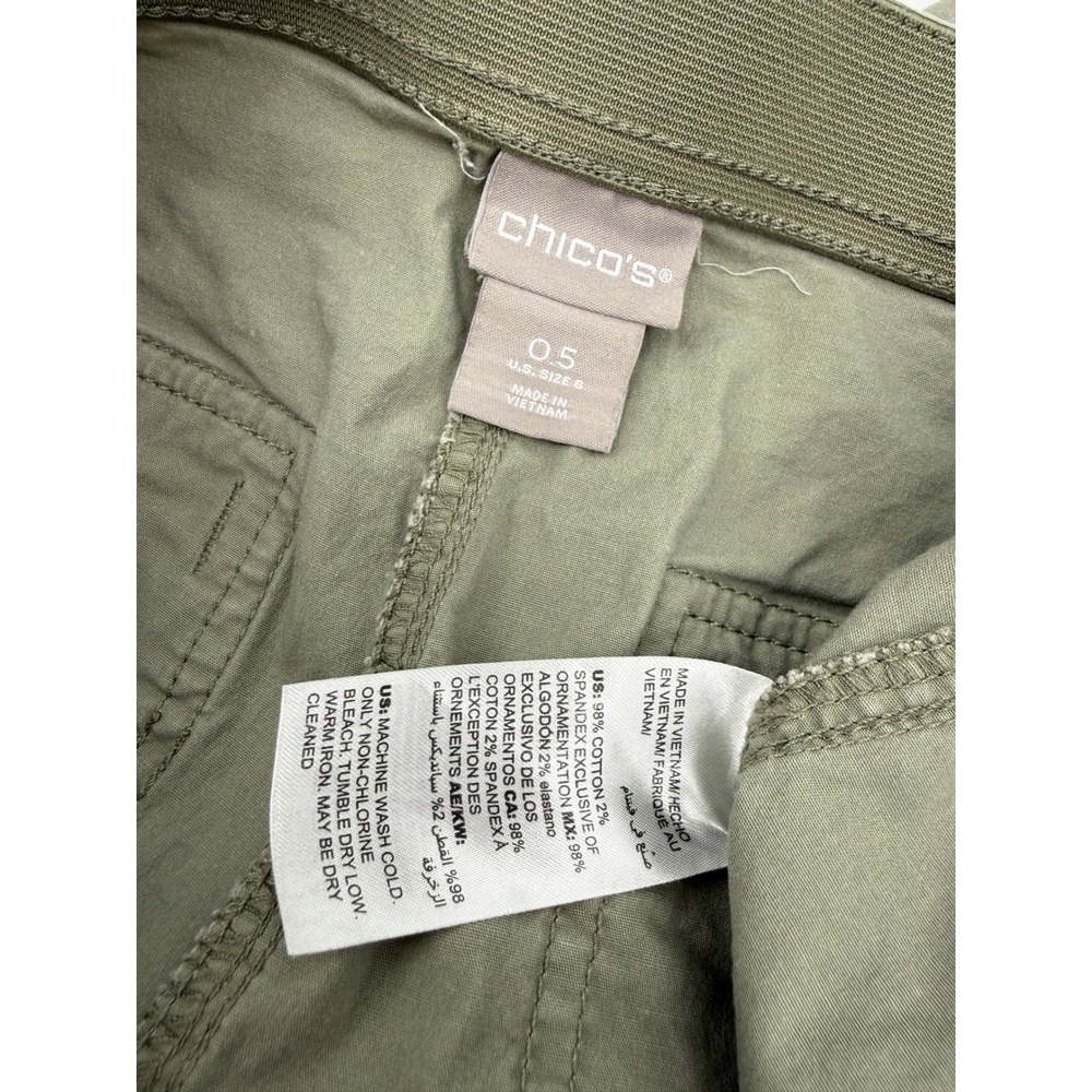 Chico's Cargo Pants Women 0.5 US 6 Olive Green Cropped Utility Stretch Straight - Picture 8 of 10